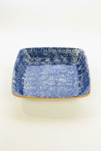 Load image into Gallery viewer, Blue speckled rectangular ceramic dish on a wooden surface