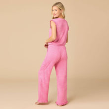 Load image into Gallery viewer, Dream Ruffle V-Neck with Cropped Pant, Fuchsia Stripe