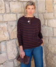Load image into Gallery viewer, MerSea Catalina Cotton Ruffle Henley, Walnut/Marine