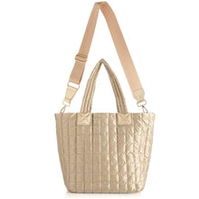 Load image into Gallery viewer, Metallic Quilted Nylon Tote, Gold,Pearl