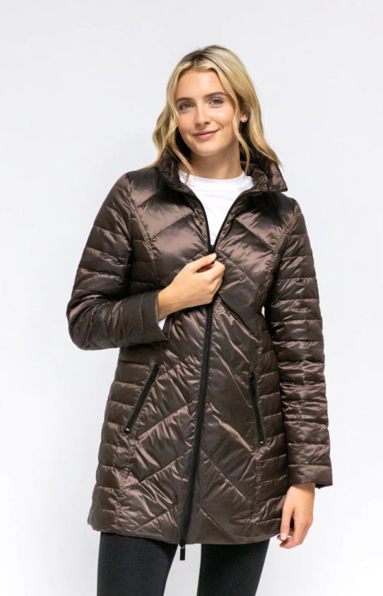 Chevron Quilted Jacket, Chocolate Brown