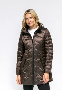 Chevron Quilted Jacket, Chocolate Brown