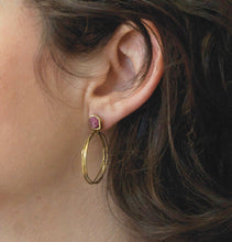 Load image into Gallery viewer, Emilie Shapiro Guardian Hoops Earring (Aquamarine, Ruby)