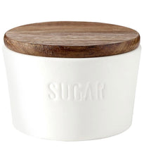 Load image into Gallery viewer, Ceramic and Wood Cream + Sugar Set