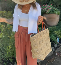 Load image into Gallery viewer, Flower Power Crochet Straw Basket Bag