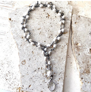 Pearl + Crystal Wrap Necklace
