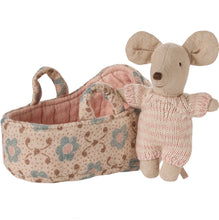 Load image into Gallery viewer, Maileg Baby Mouse In Carry Cot, Rose