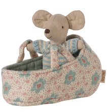 Load image into Gallery viewer, Maileg Baby Mouse in Carry Cot, Blue