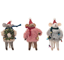 Load image into Gallery viewer, Wool Felt Mice with Sweater Ornaments (3 Styles)