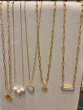 Load image into Gallery viewer, Cristina V Paper Clip Necklace with Opal Bar Pendant