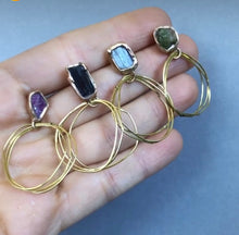 Load image into Gallery viewer, Emilie Shapiro Guardian Hoops Earring (Aquamarine, Ruby)