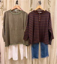 Load image into Gallery viewer, MerSea Catalina Cotton Ruffle Henley, Walnut/Marine