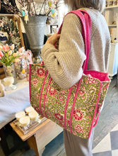 Load image into Gallery viewer, Block Print Tote Bag, Moss/Pink