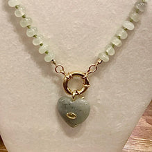 Load image into Gallery viewer, Cristina V Pistachio Agate Rondelle Necklace with Labradorite Heart
