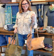 Load image into Gallery viewer, Margot Leather Tote Bag (Camel, Sky Blue)