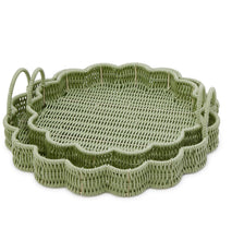 Load image into Gallery viewer, All Weather Wicker Scalloped Edge Green Round Serving Tray, 2 Sizes