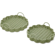 Load image into Gallery viewer, All Weather Wicker Scalloped Edge Green Round Serving Tray, 2 Sizes