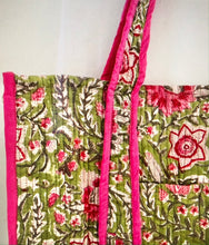 Load image into Gallery viewer, Block Print Tote Bag, Moss/Pink