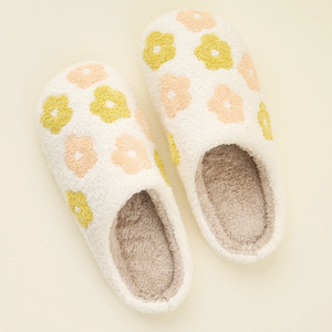 Fuzzy Floral Slippers (Peach, Blue)