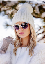 Load image into Gallery viewer, Knitted Faux Fur Pom Hat (Whiskey, Ivory)
