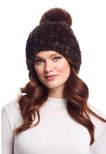 Load image into Gallery viewer, Knitted Faux Fur Pom Hat (Whiskey, Ivory)