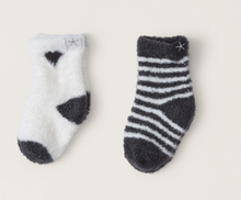 Load image into Gallery viewer, Barefoot Dreams CozyChic Baby Heart Socks, 2 pack (Carbon)