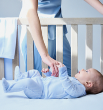Load image into Gallery viewer, Blue Stripe Footed Romper