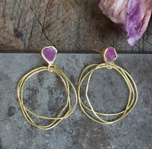 Load image into Gallery viewer, Emilie Shapiro Guardian Hoops Earring (Aquamarine, Ruby)