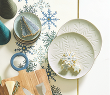 Load image into Gallery viewer, Gold Rim Stamped Ceramic Platter (Teal Blue, Ivory)