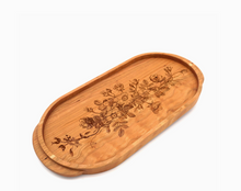 Load image into Gallery viewer, Cherry Wood Oval Serving Tray, Wild Roses