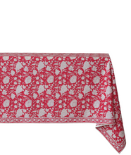 Load image into Gallery viewer, Red Floral Block Print Tablecloth