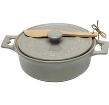 Load image into Gallery viewer, Stoneware Brie Baker with Lid & Spreader (Grey, White)