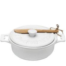 Load image into Gallery viewer, Stoneware Brie Baker with Lid & Spreader (Grey, White)