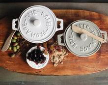 Load image into Gallery viewer, Stoneware Brie Baker with Lid & Spreader (Grey, White)