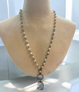 Beaded Crystal Necklace with Crystal Drop