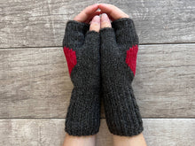 Load image into Gallery viewer, Alpaca Hand Knit Cable Heart Fingerless Gloves (Charcoal, Cream, Black)
