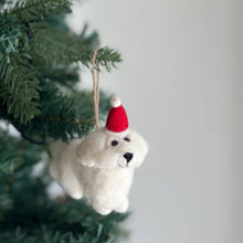 Load image into Gallery viewer, White Maltese with Santa Hat Felt Ornament
