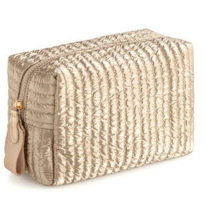 Metallic Quilted Nylon Cosmetic Pouch, Gold