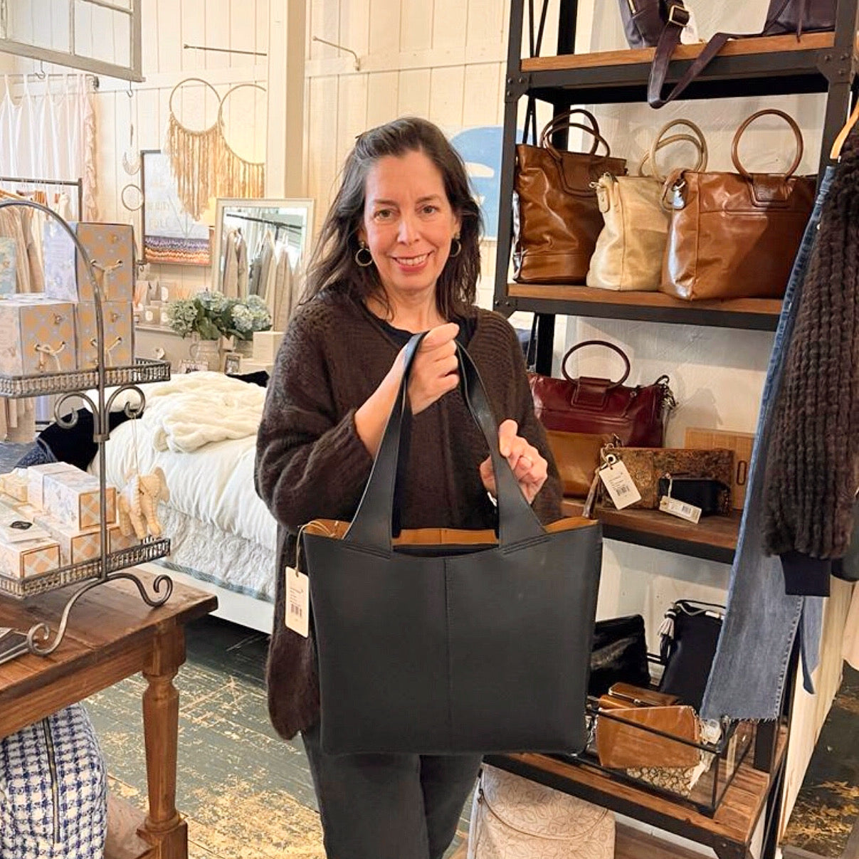 HOBO Vida Leather Tote, Black – Painting With Flowers