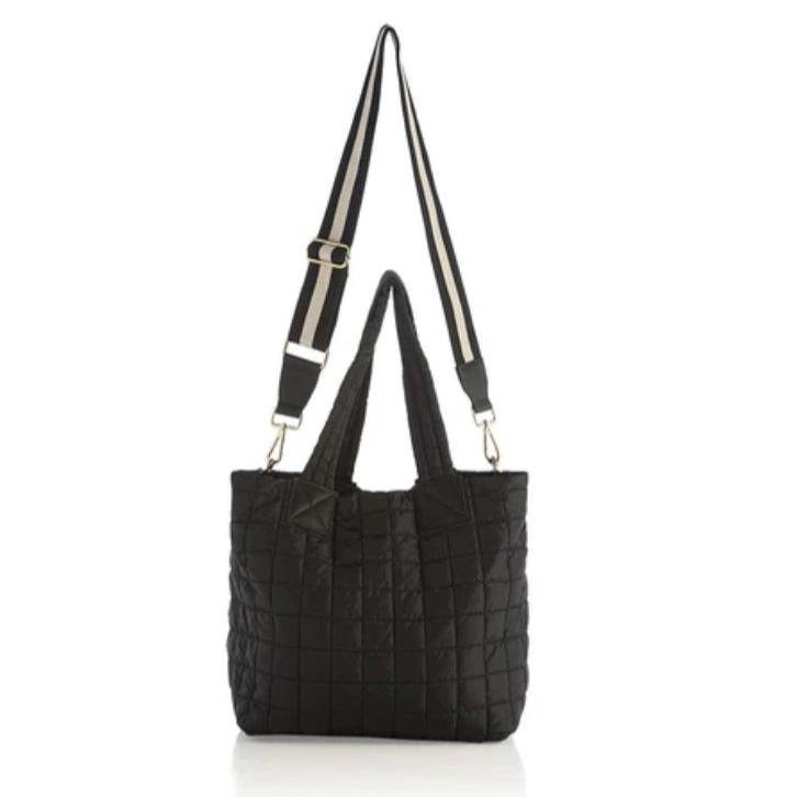 Quilted Nylon Tote (Tan, Black)