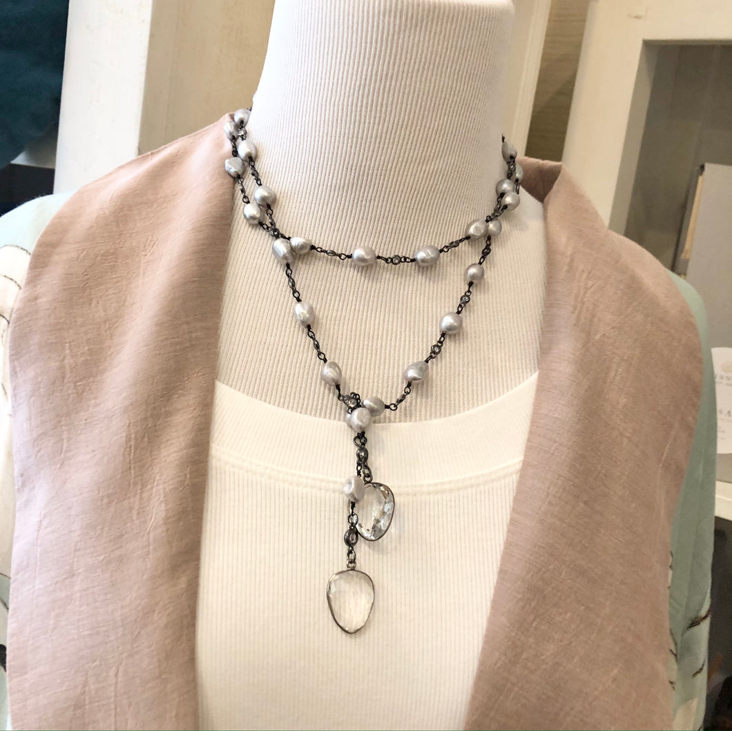 Pearl + Crystal Wrap Necklace