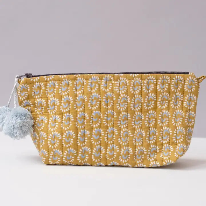 Sunburst Hand Block Printed Makeup Pouch, Dark Honey