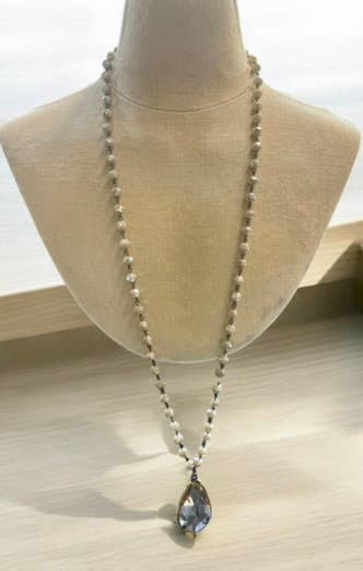 Beaded Long Crystal Teardrop Necklace