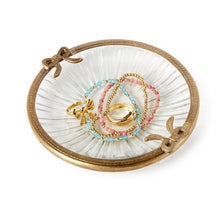Load image into Gallery viewer, Antique Gold Round Trinket Tray with Bow
