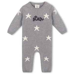 Star Jacquard Baby Sweater Knit Jumpsuit, Heather Grey