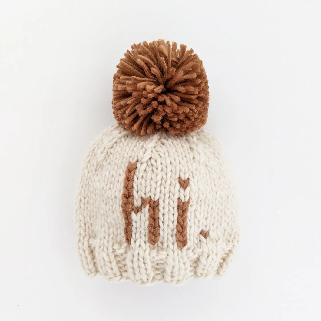 Hi Hand Knit Beanie Hat
