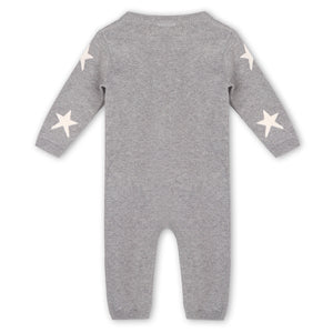 Star Jacquard Baby Sweater Knit Jumpsuit, Heather Grey