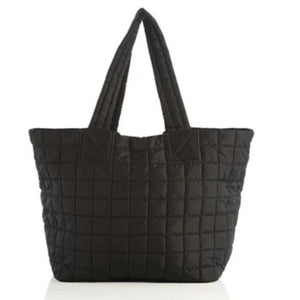 Quilted Nylon Tote (Tan, Black)