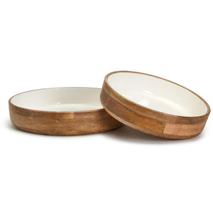 Mango Wood Bowls with White Enamel