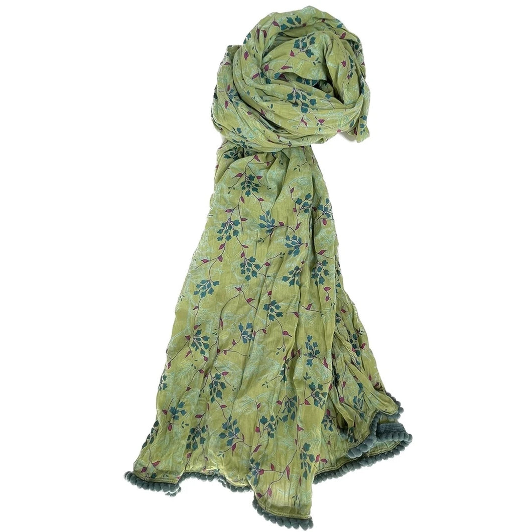 Cotton Floral Scarf, Shoji Green